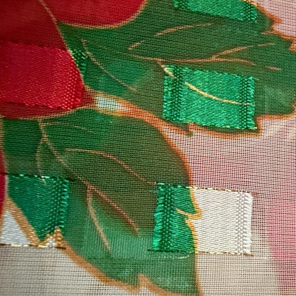 Christmas Poinsettia Scarf Rectangular Made in Korea 57.5"L X 13"W - Picture 6 of 15